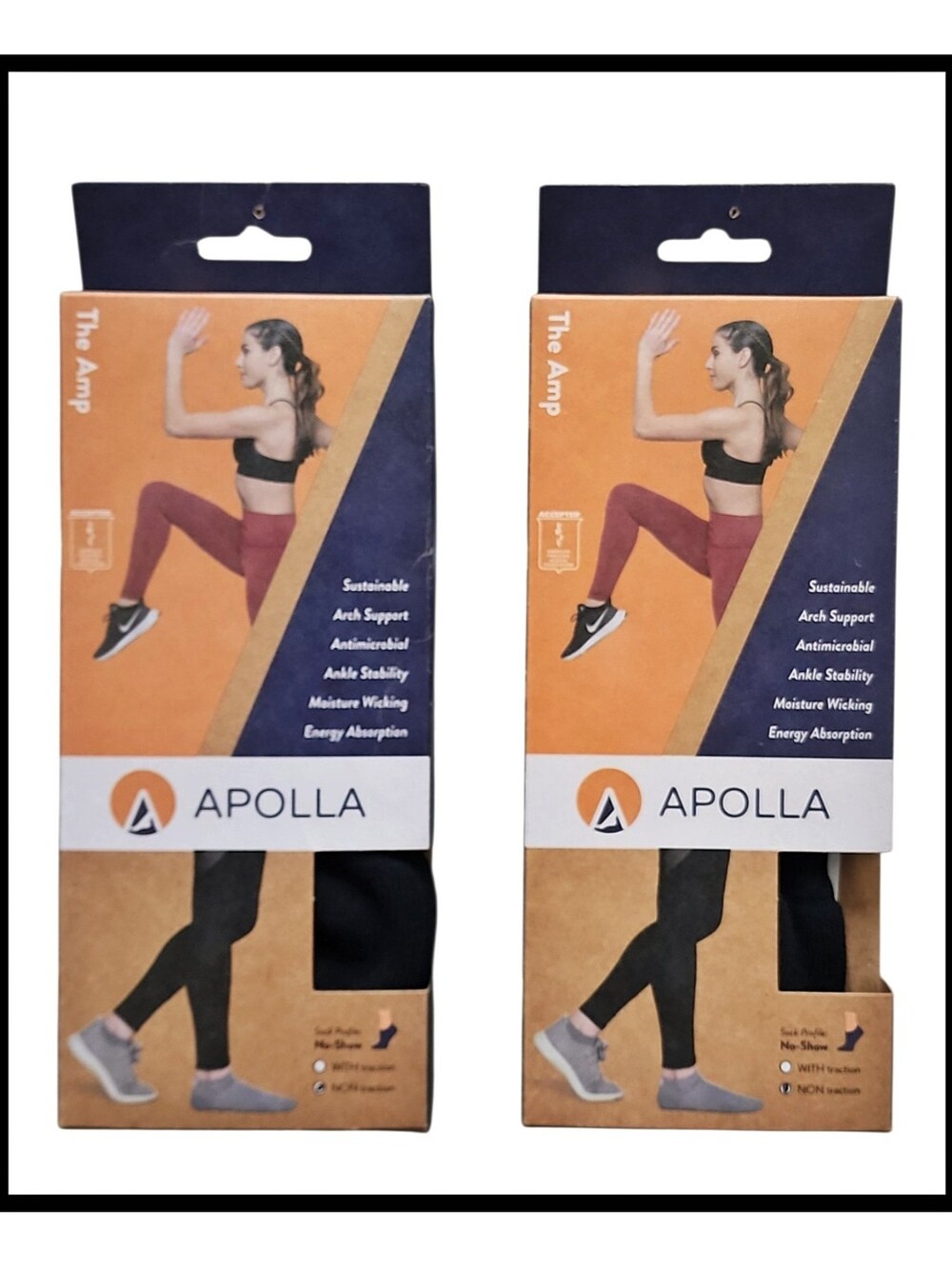 NWT Apolla The AMP Compression No Show Socks Medium Black Unisex 2 Pairs NEW